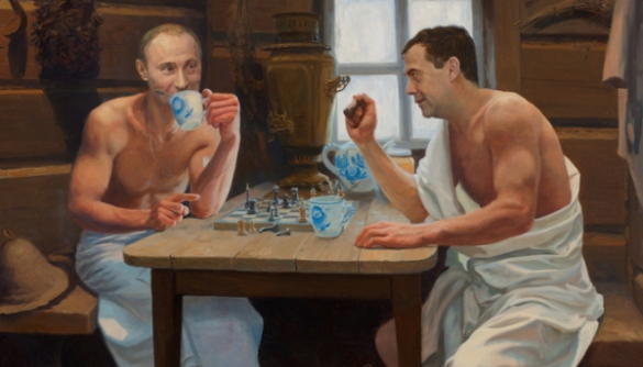 Российский художник нарисовал, как Медведев и Путин развлекаются наедине (ФОТО)