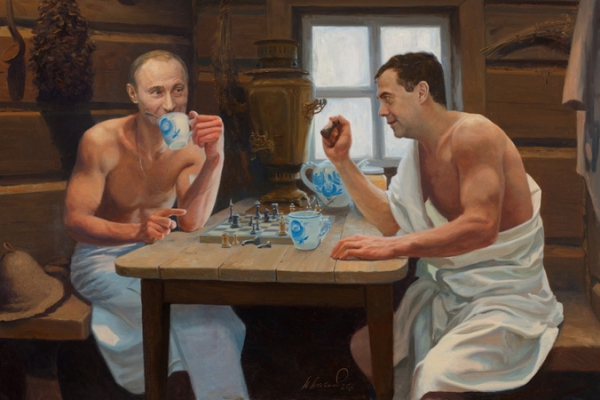 Российский художник нарисовал, как Медведев и Путин развлекаются наедине (ФОТО)